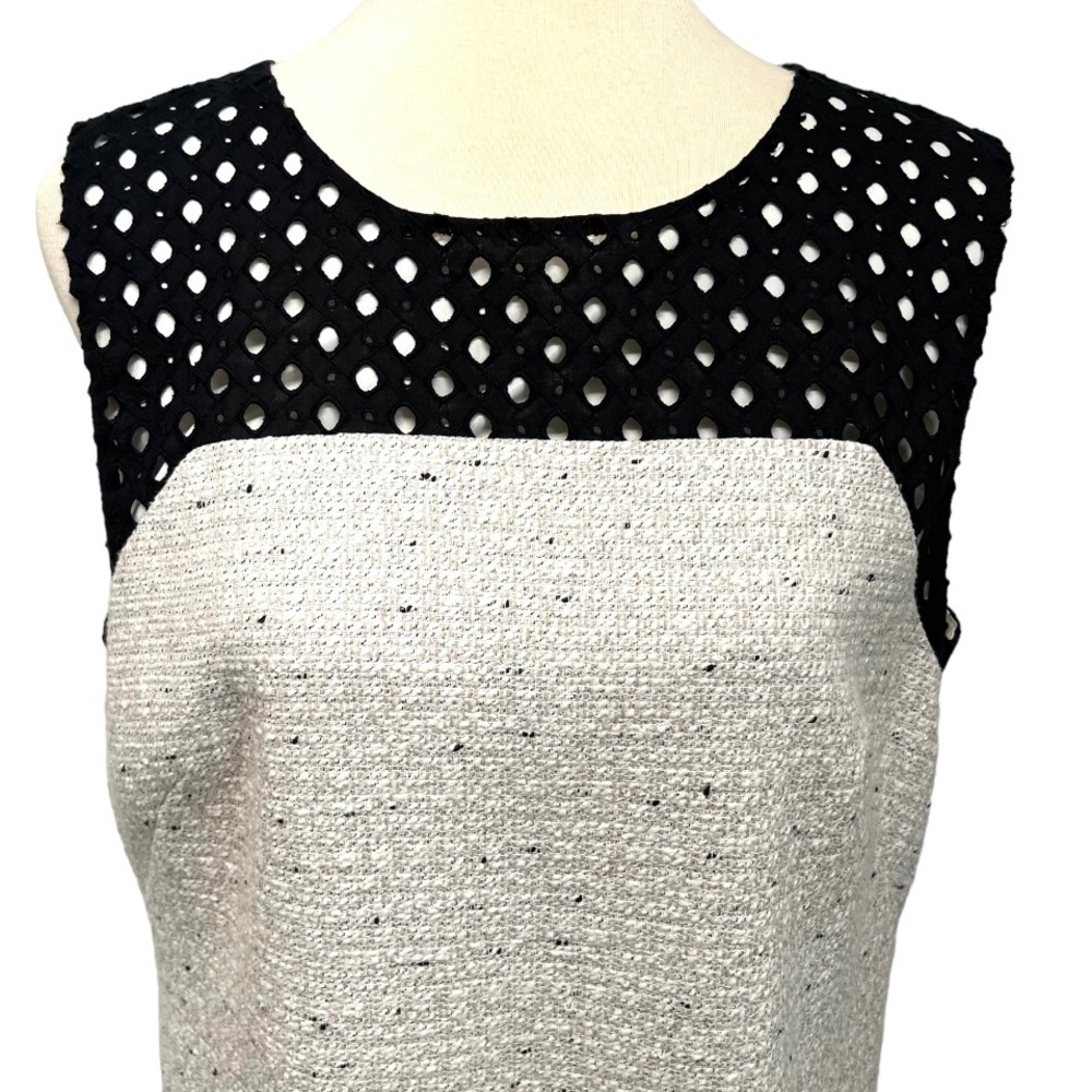 Ann Taylor Tweed Sleeveless Black Trim Casual Shift Dress Women’s 14 - Picture 3 of 12